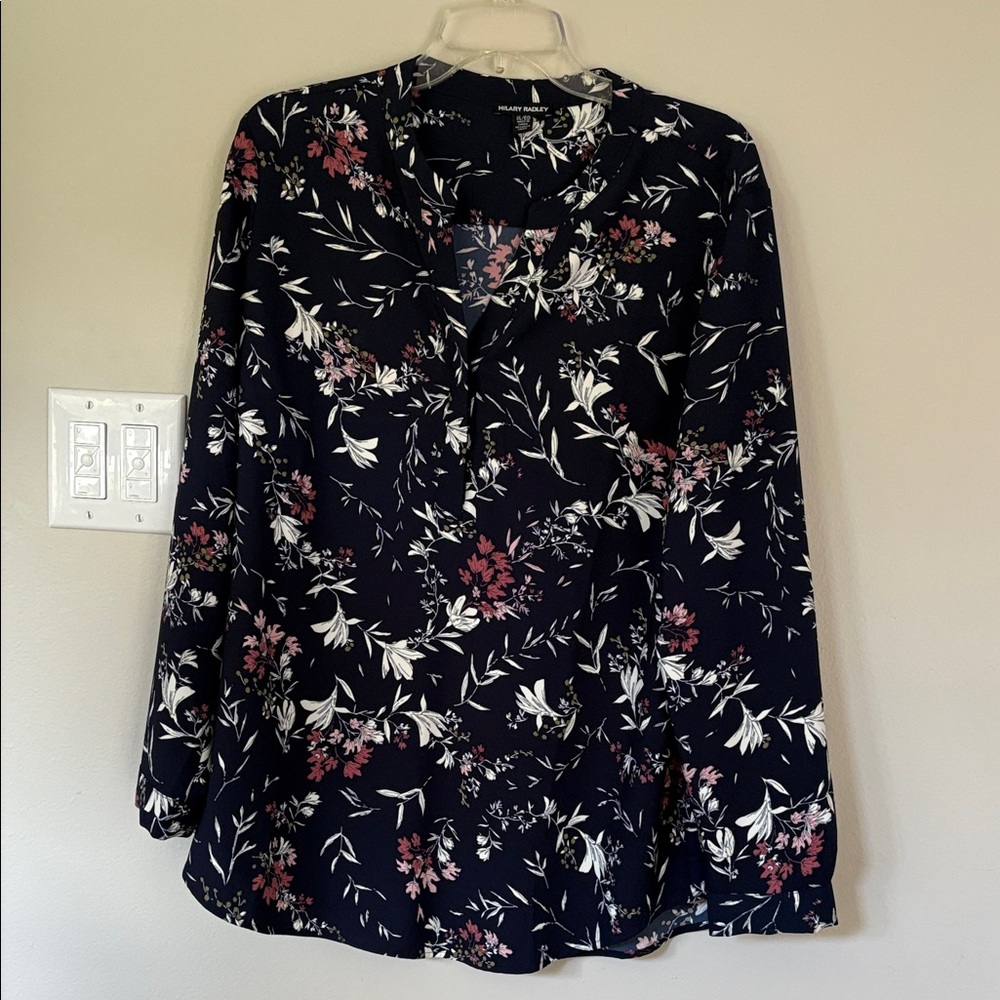 Hilary Radley Navy Floral Blouse